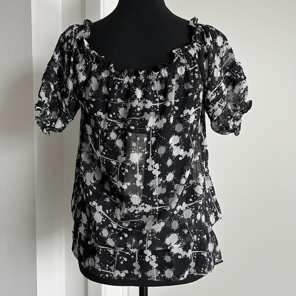 Miley Cyrus Max Azria Tunic Womens Small Black White Drawstring Georgette Sheer - Picture 3 of 16